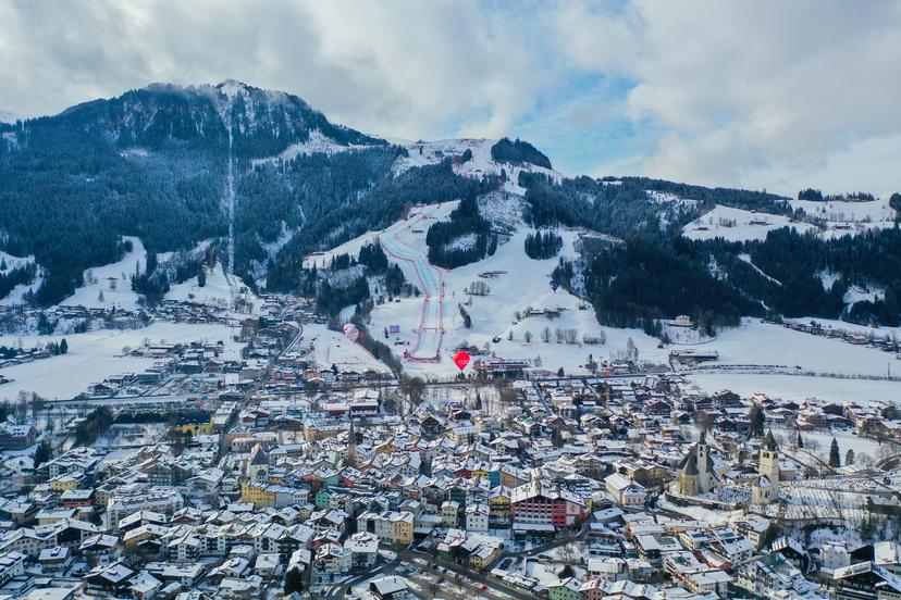 View of kitzbuhel ski resort town in winter